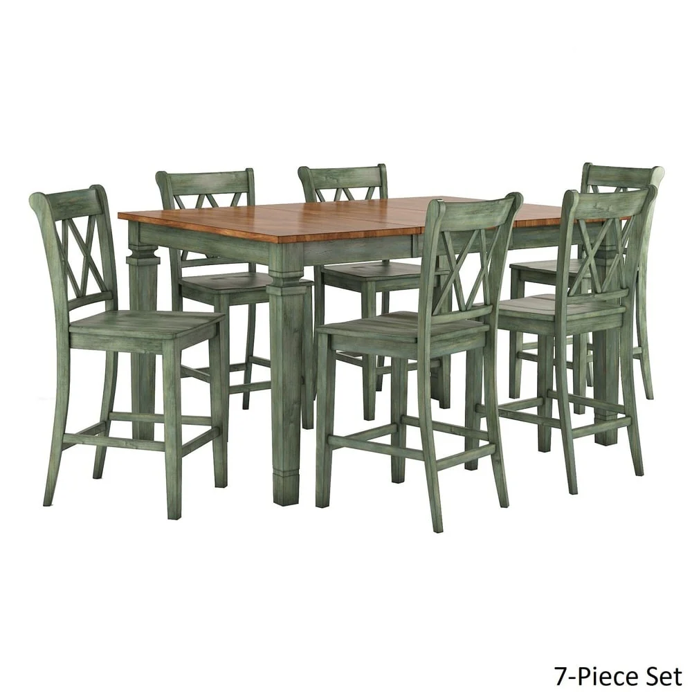 Elena Antique Sage Green Extendable Counter Height Dining Set with Double X Back Chairs by iNSPIRE Q Classic