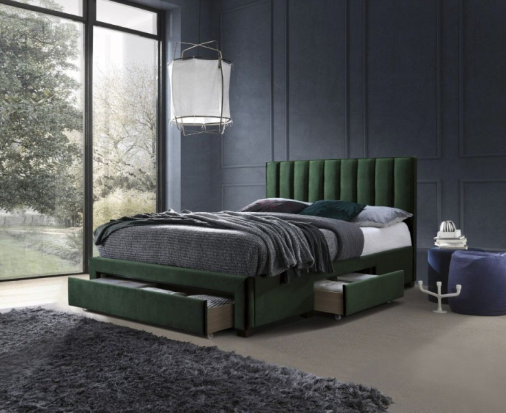 Łóżko GRACE VELVET 160x200 ciemno zielone z szufladą/bez materaca