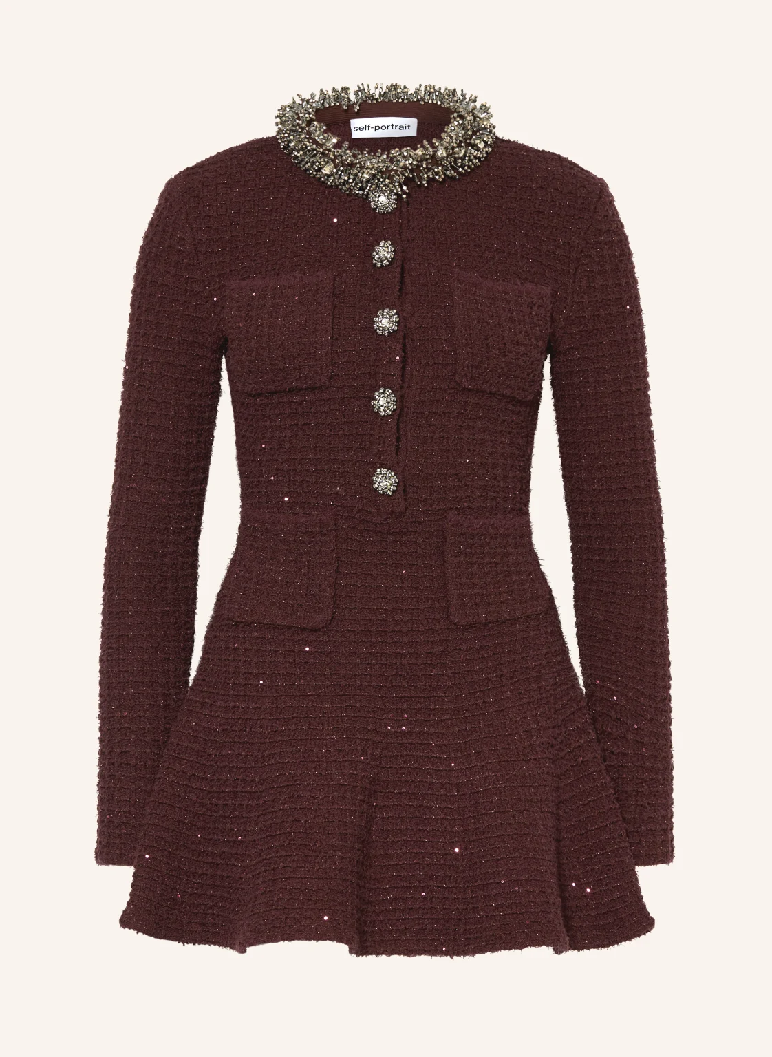 self-portrait Strickkleid mit Pailletten und Schmucksteinen
