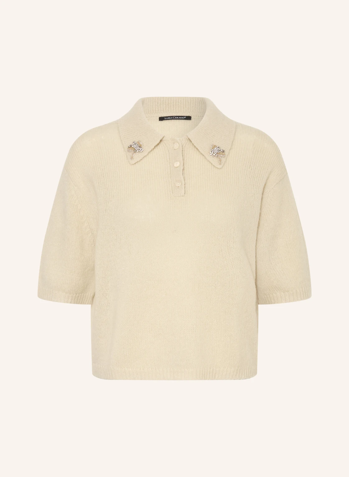 LUISA CERANO Strick-Poloshirt mit Schmucksteinen