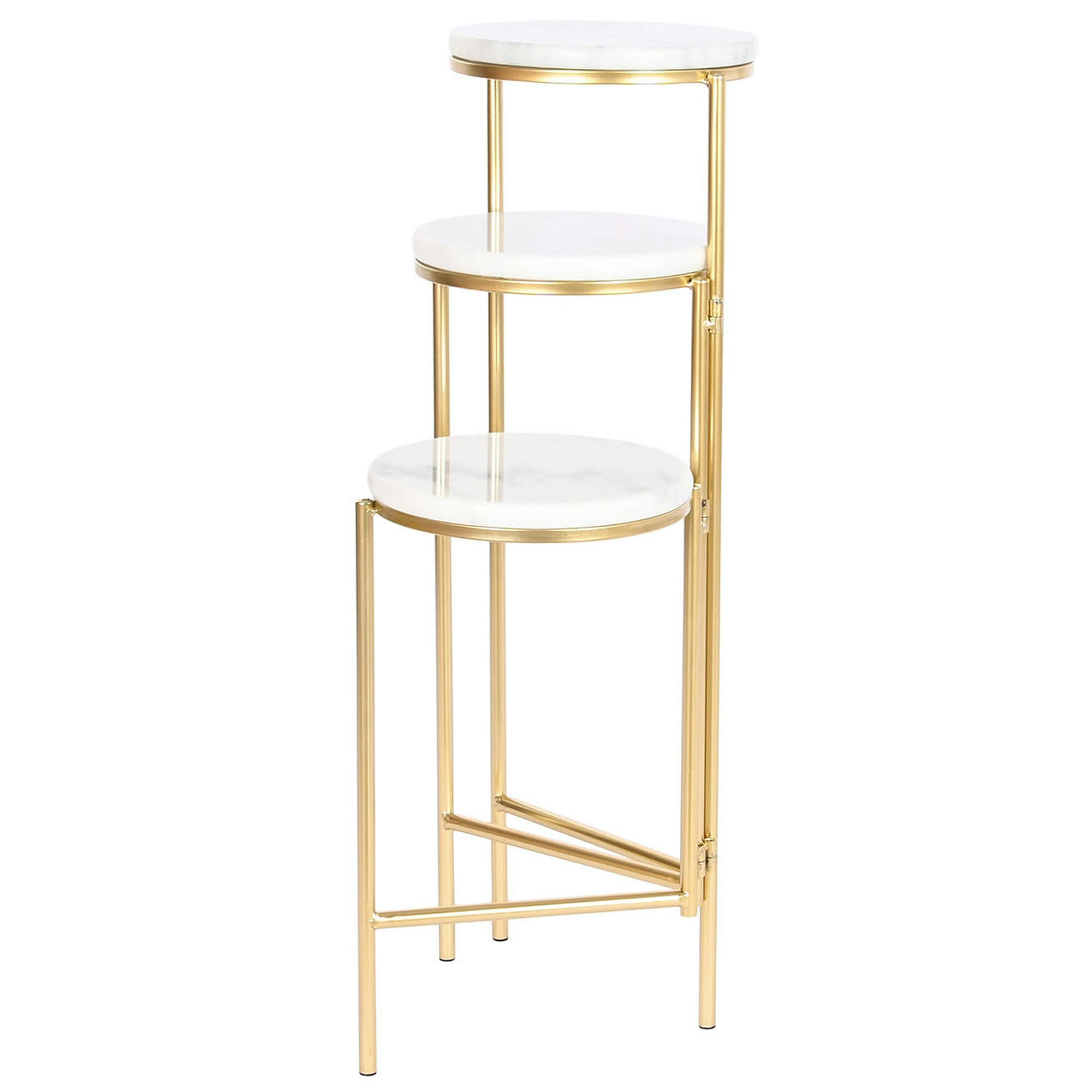 - Support pots plantes métal doré et 3 plateaux marbre blanc 48x48x75.5c