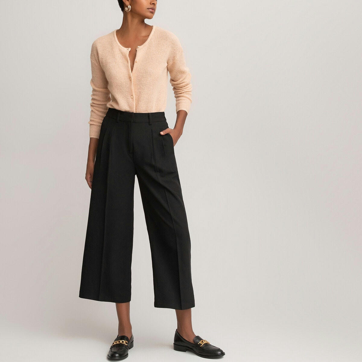 Pantalon raccourci, large à pinces