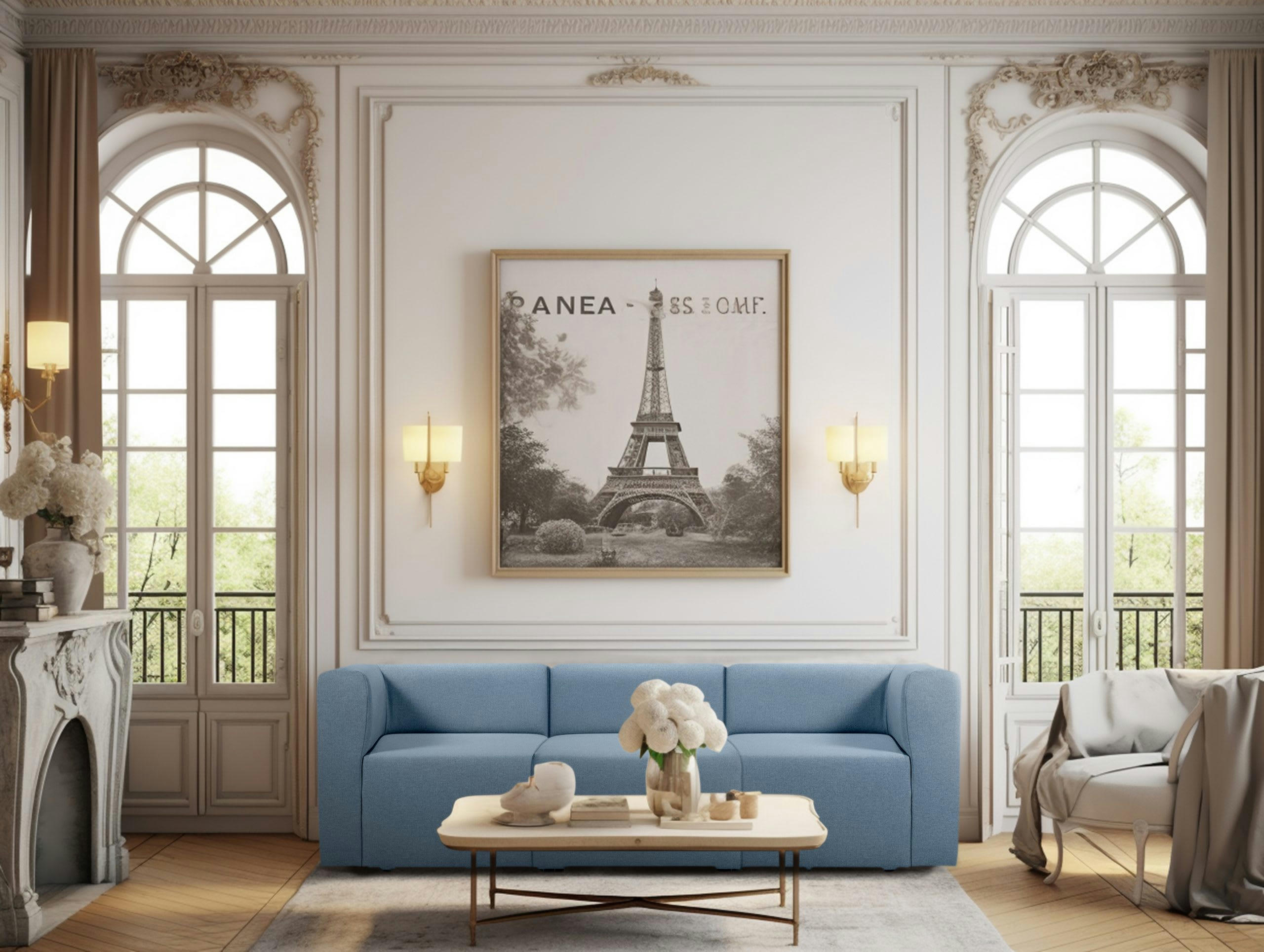 PINOT - Canapé droit modulable 4 places en tissu bleu