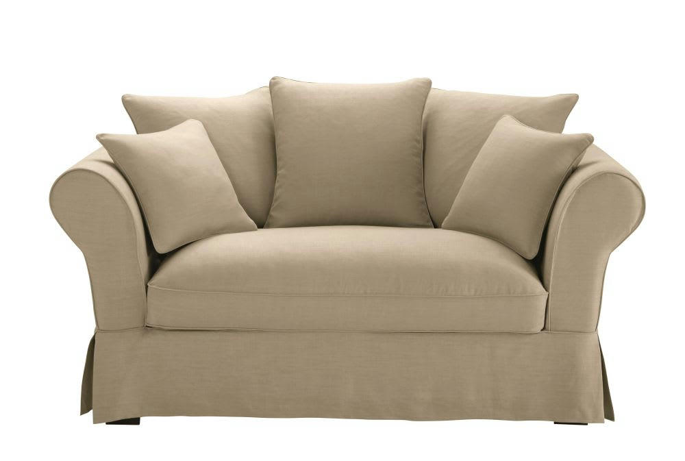 Roma - Housse de canapé 2 places en lin beige ficelle