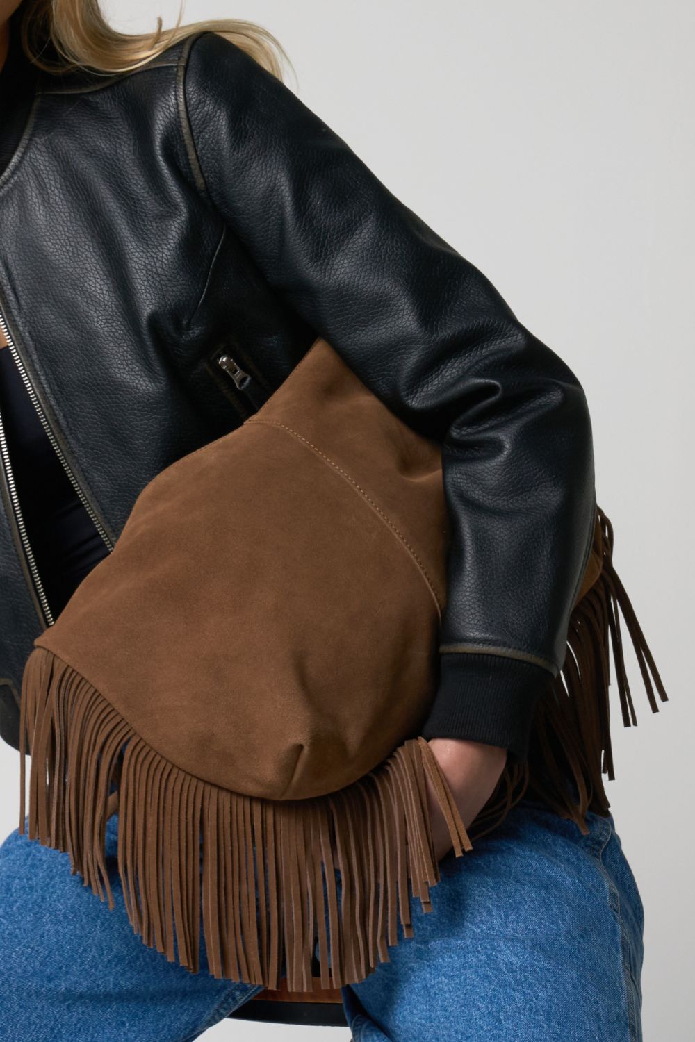 Barneys Originals Barneys Originals Real Suede Fringe Bag In Mocha