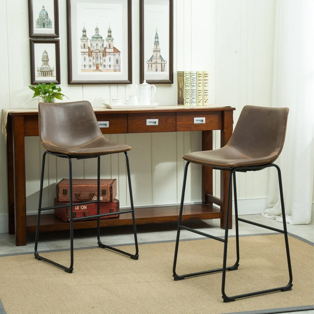 Roundhill Furniture Carbon Loft Inyo PU Leather Vintage Barstools (Set of 2)