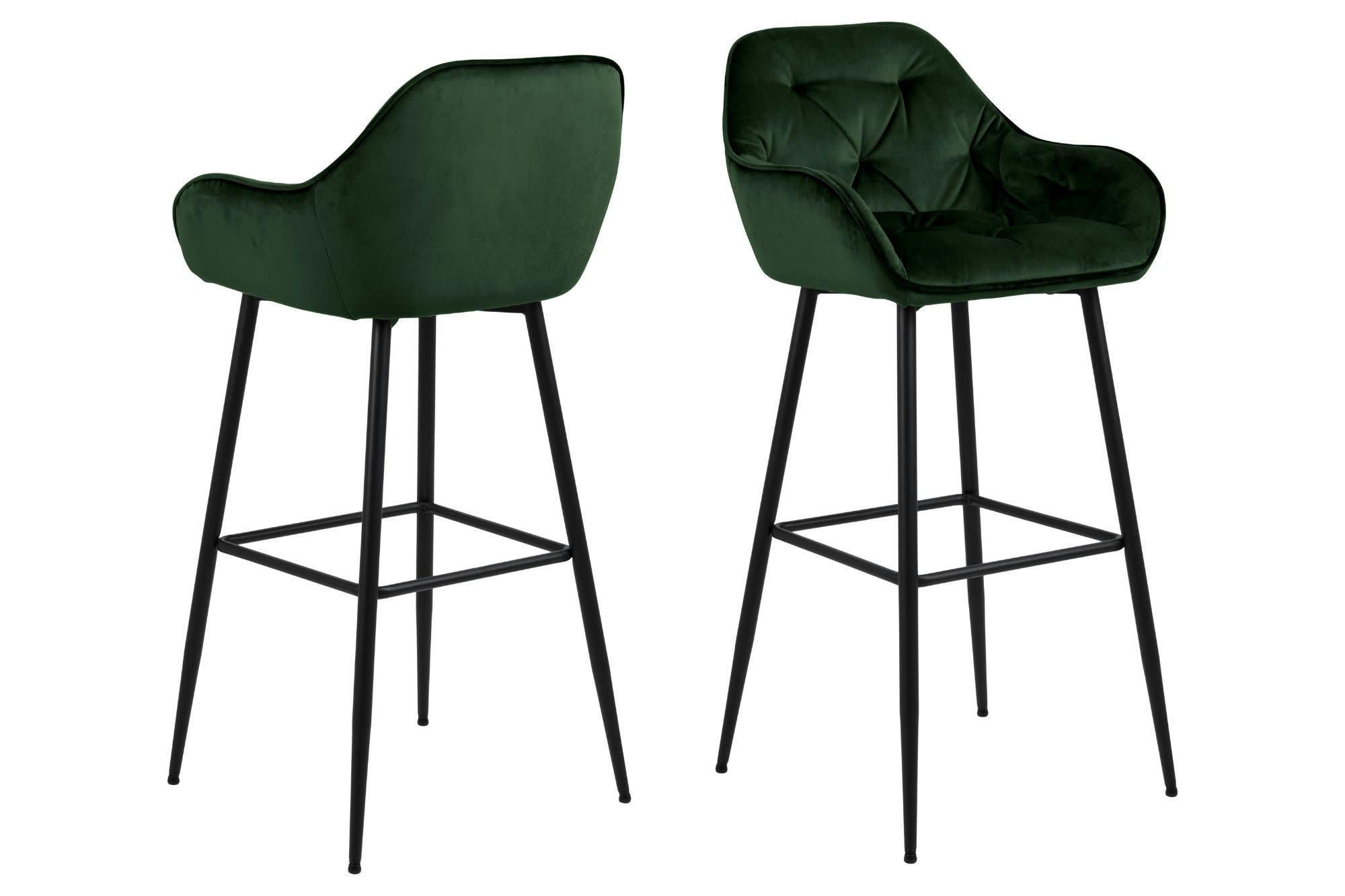 TERI - Lot de 2 tabouret haut avec accoudoirs en velours et métal