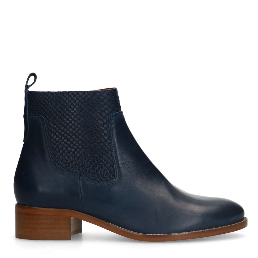 Manfield Blauwe leren enkellaarsjes