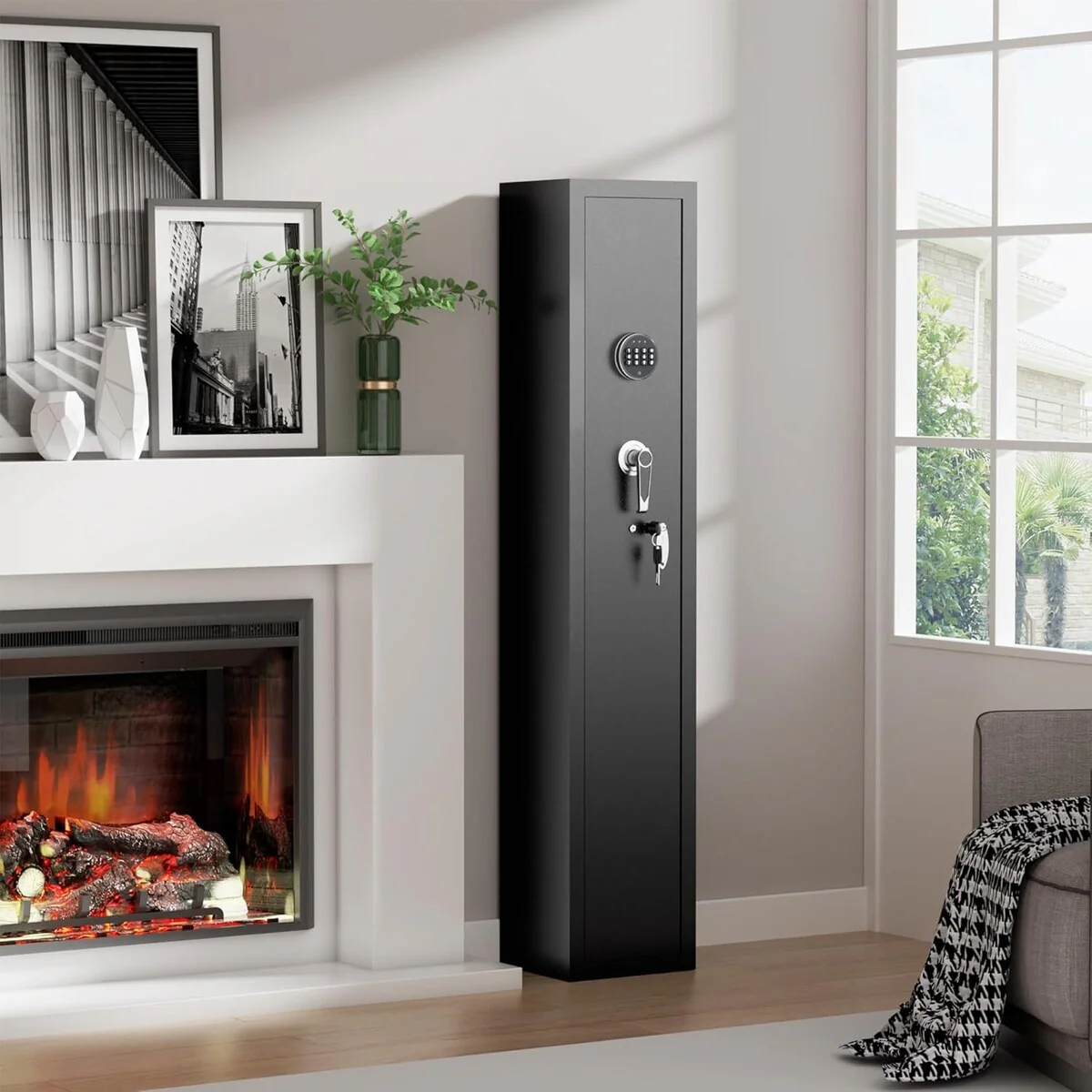 2-4 Gun Fully Assembled Rifle Safe Cabinet with Digital Keypad or Fingerprint & Lock