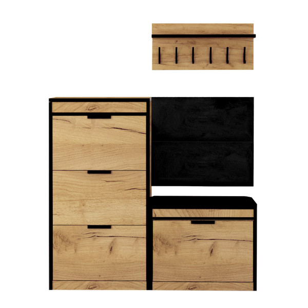 Zestaw Do Przedpokoju 13Wa11C2P Dąb Craft Złoty/Czarny/K 129X28X- Cm Welur