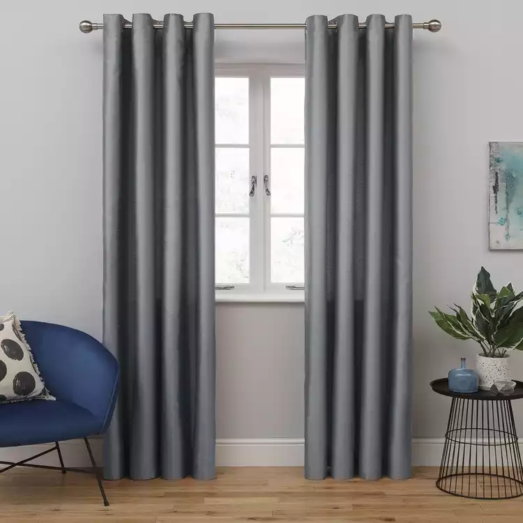 Habitat Faux Silk Eyelet Curtains - Dove Grey - 117x137cm