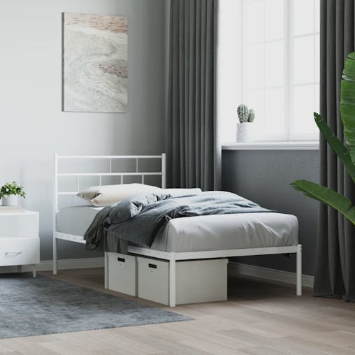 NNEVL Metal Bed Frame with Headboard White 107x203 cm
