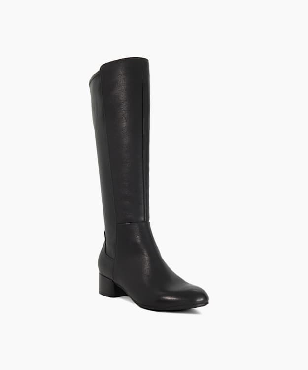 Tayla Black Leather - Stretch Leather Knee-High Boots