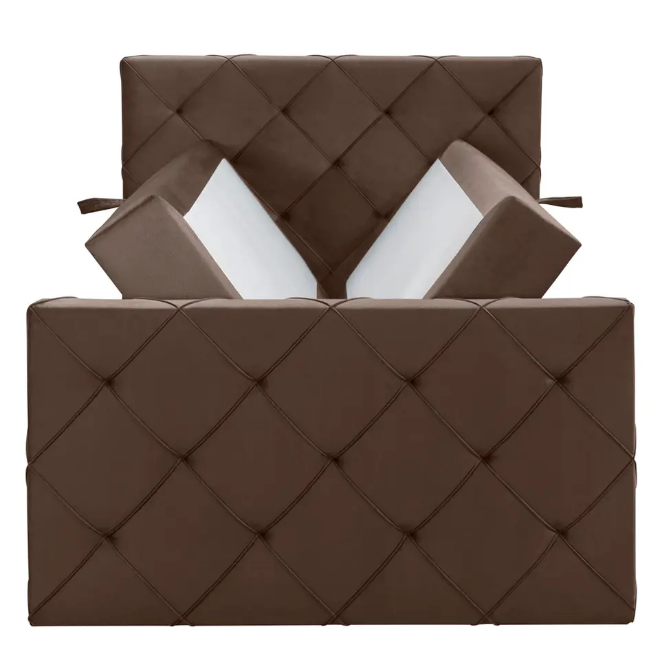 Boxspring met opbergruimte en voetbord Liv geruit - bruin - 120x200cm