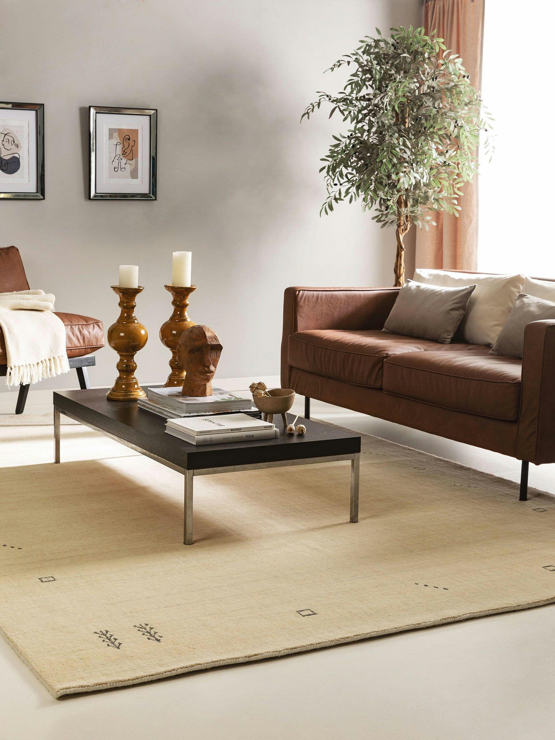 JAMAL - Tapis de laine crème 160x230