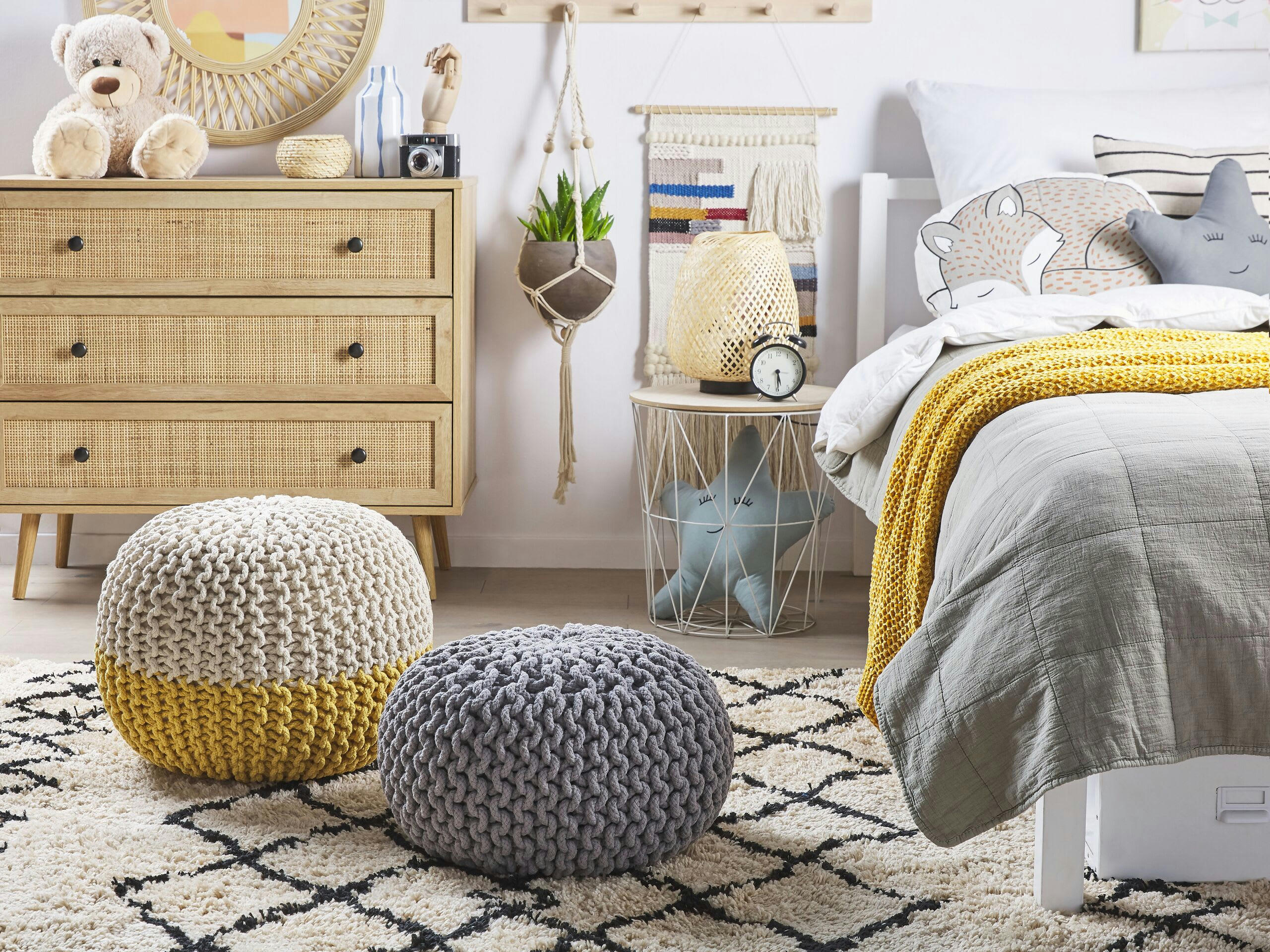 CONRAD - Pouf en coton gris foncé 40 x 25 cm