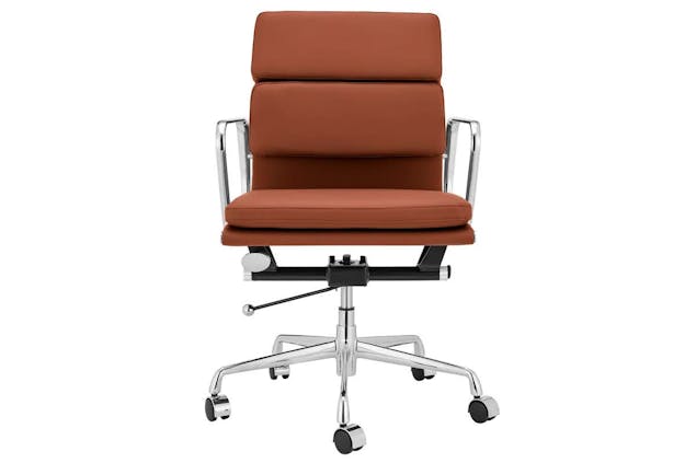 NNEKGE Replica Eames Group Standard Aluminium Padded Low Back Office Chair (Black Leather)