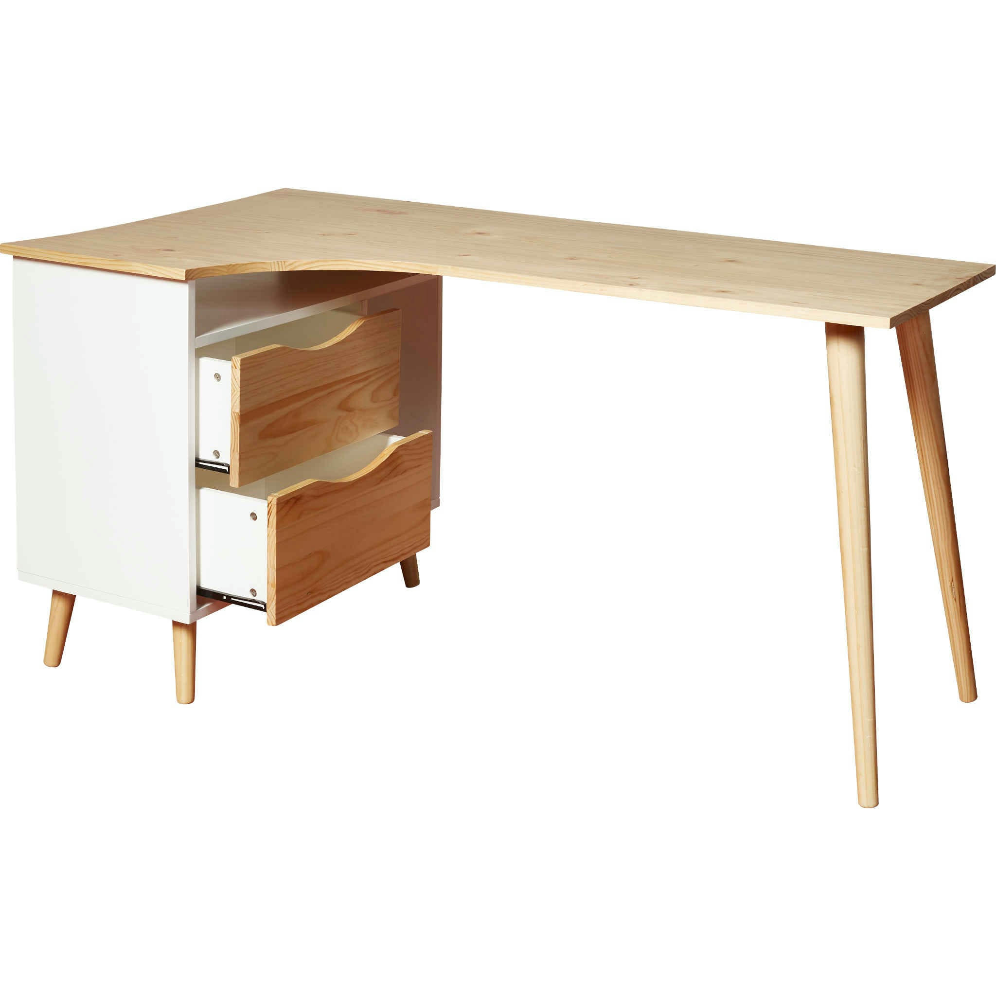 - Bureau d'angle en bois style scandinave tiroir + niche bois clair