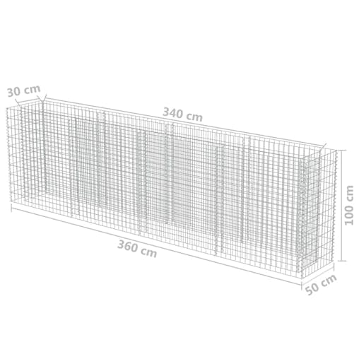 NNEVL Gabion Raised Bed Galvanised Steel 360x50x100 cm