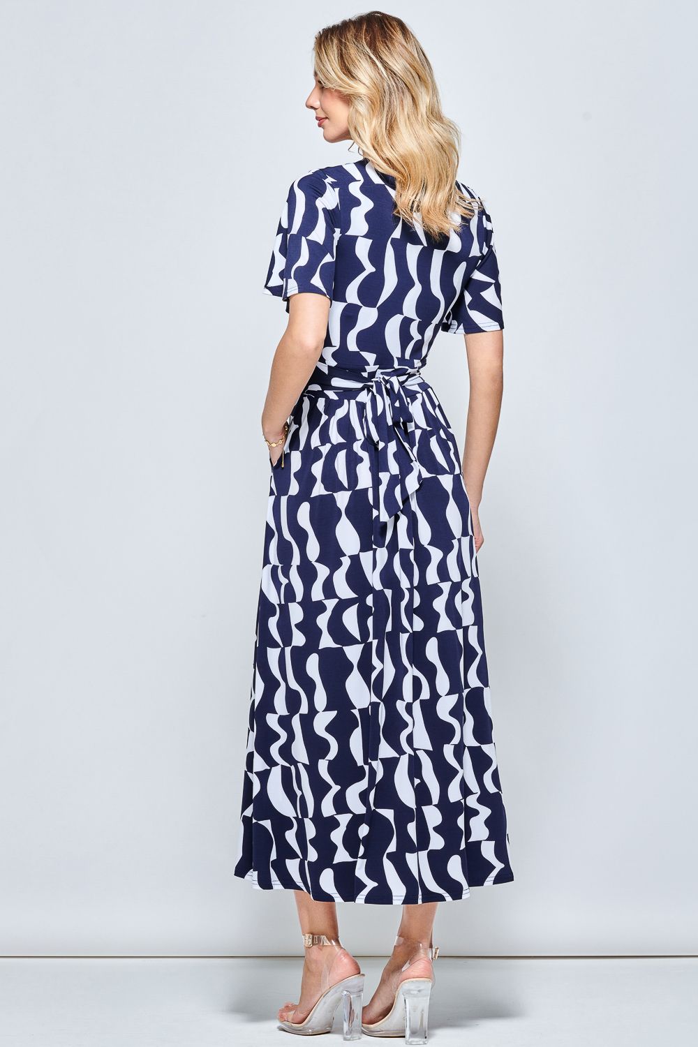 Jolie Moi Print Angel Sleeve Jersey Maxi Dress