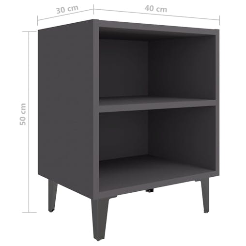 NNEVL Bed Cabinets with Metal Legs 2 pcs Grey 40x30x50 cm