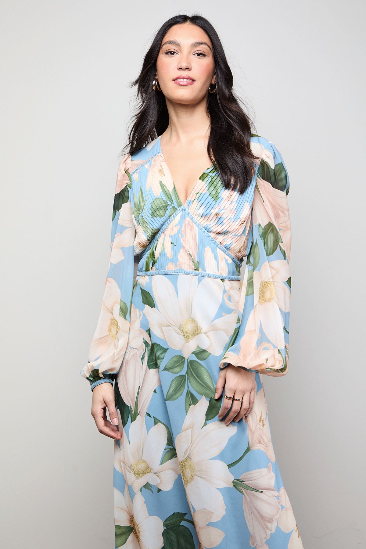 Oasis Printed Pleated Bodice Detail Midi Dress