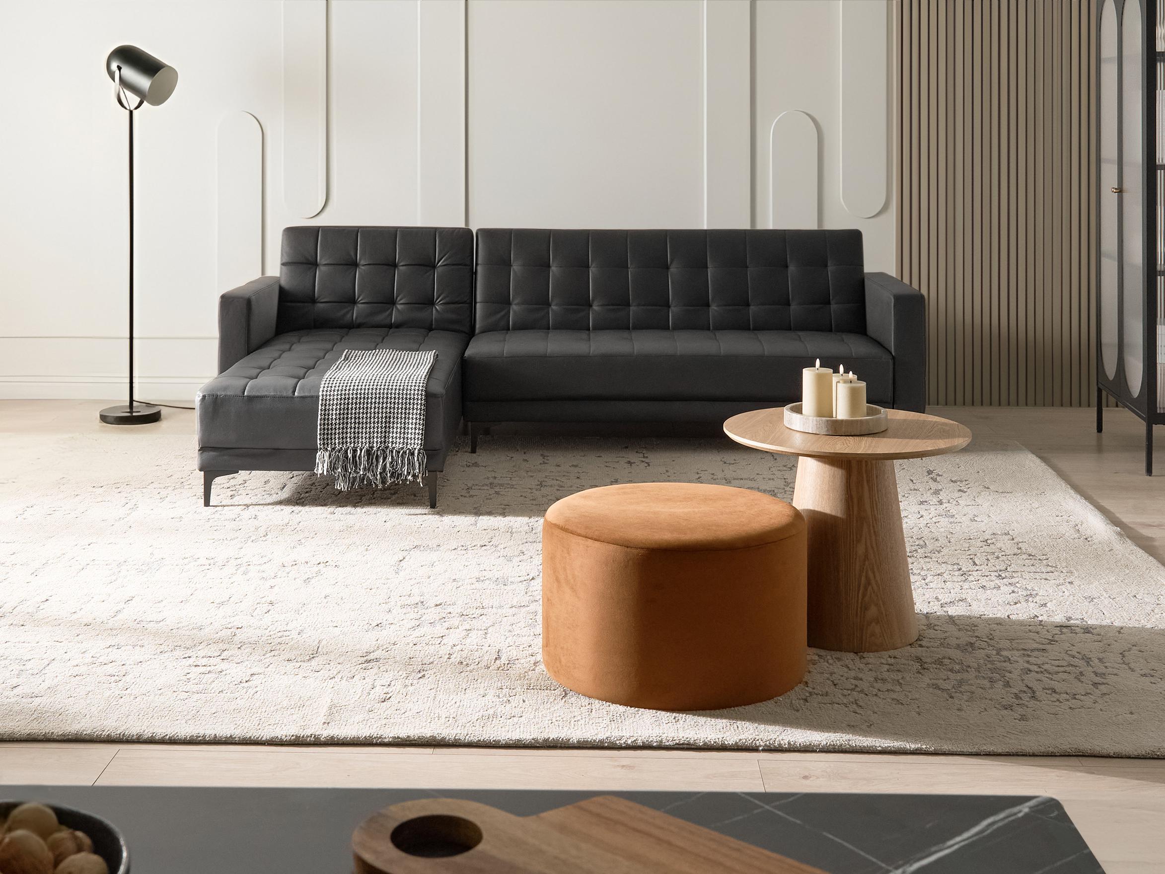 Modular Corner Sofa Bed 4 Seater ABERDEEN Faux Leather Black Right Hand