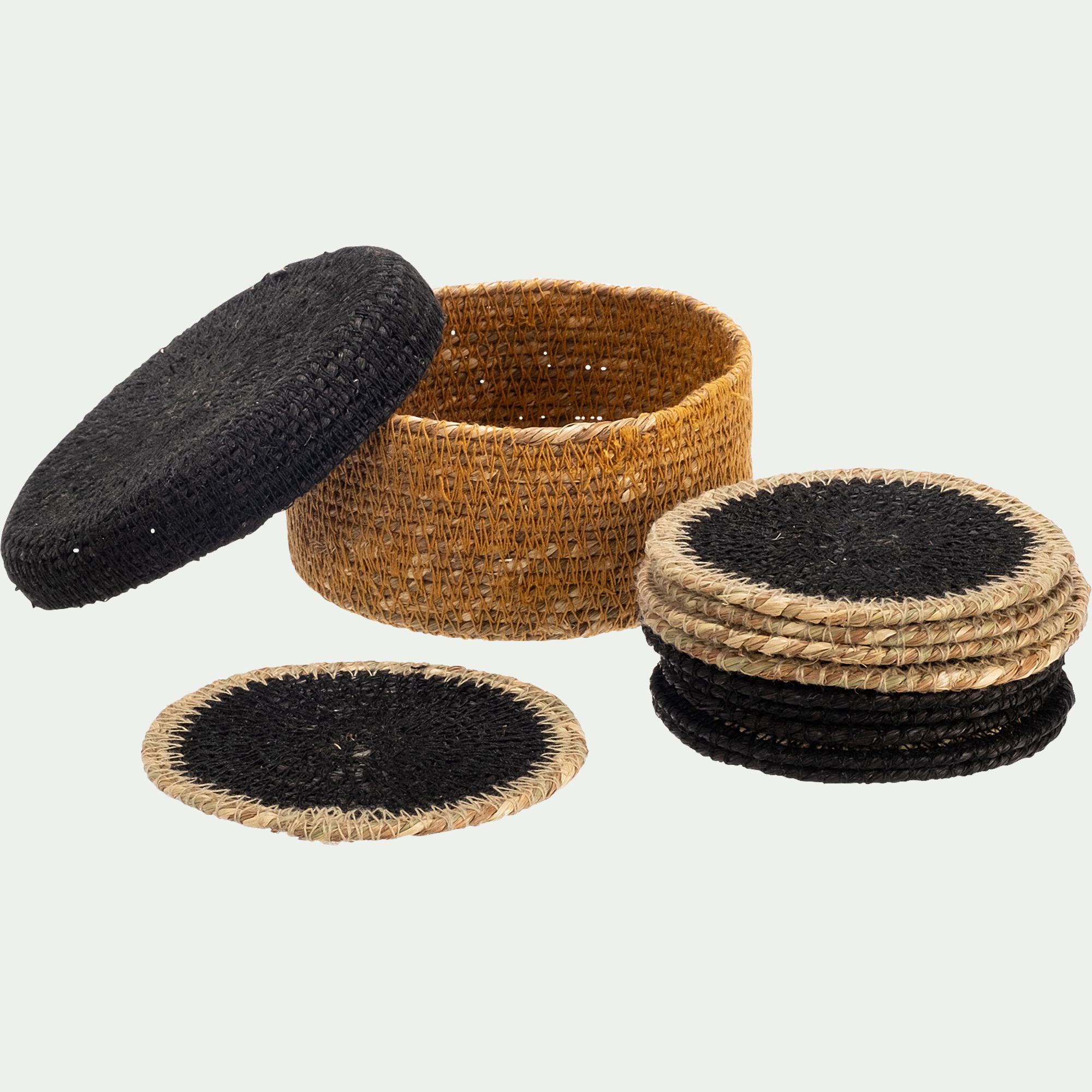 BOTTOM - Lot de 10 dessous de verres en jonc de mer - naturel