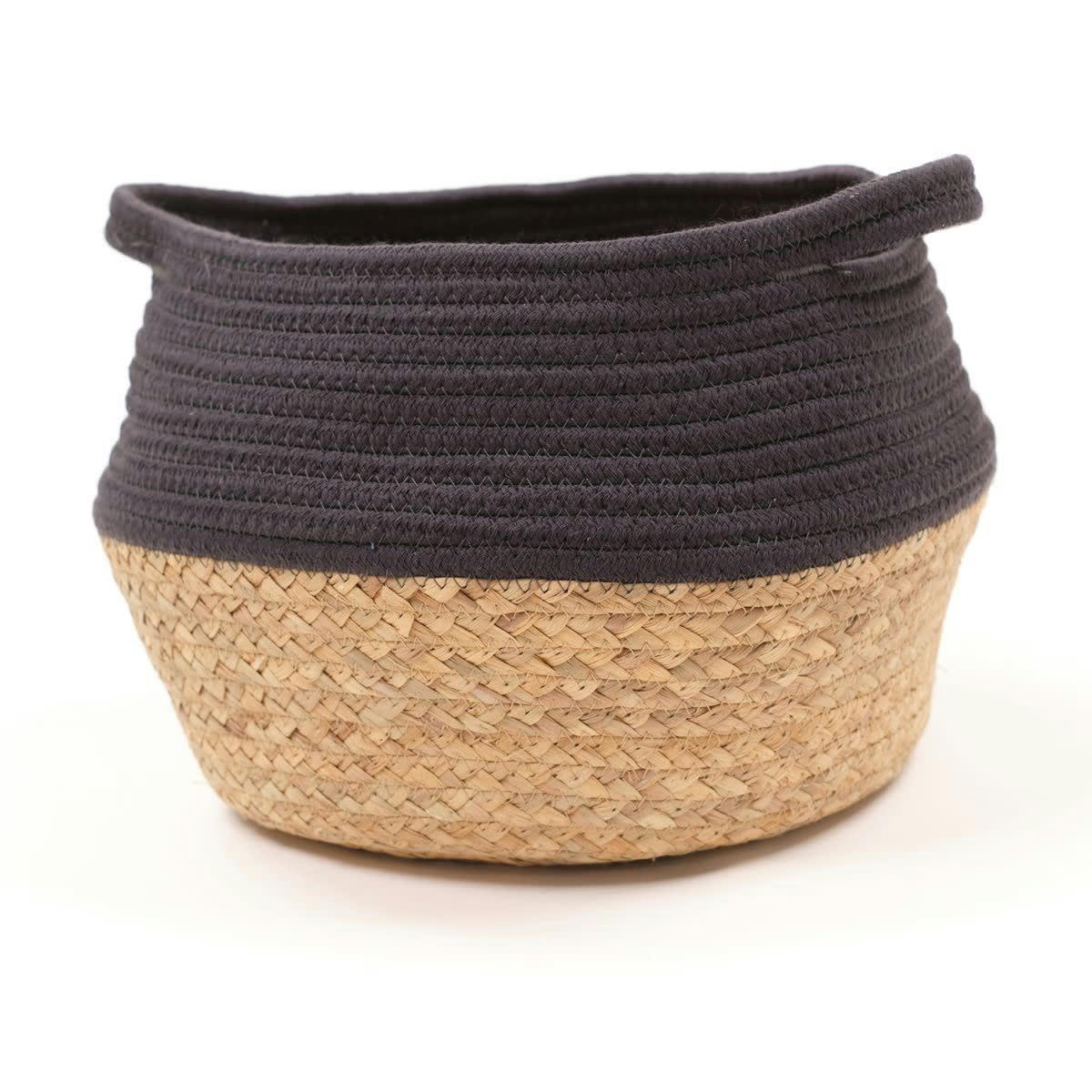 LA FACTORY - Panier rond tressé en coton anthracite 27x23