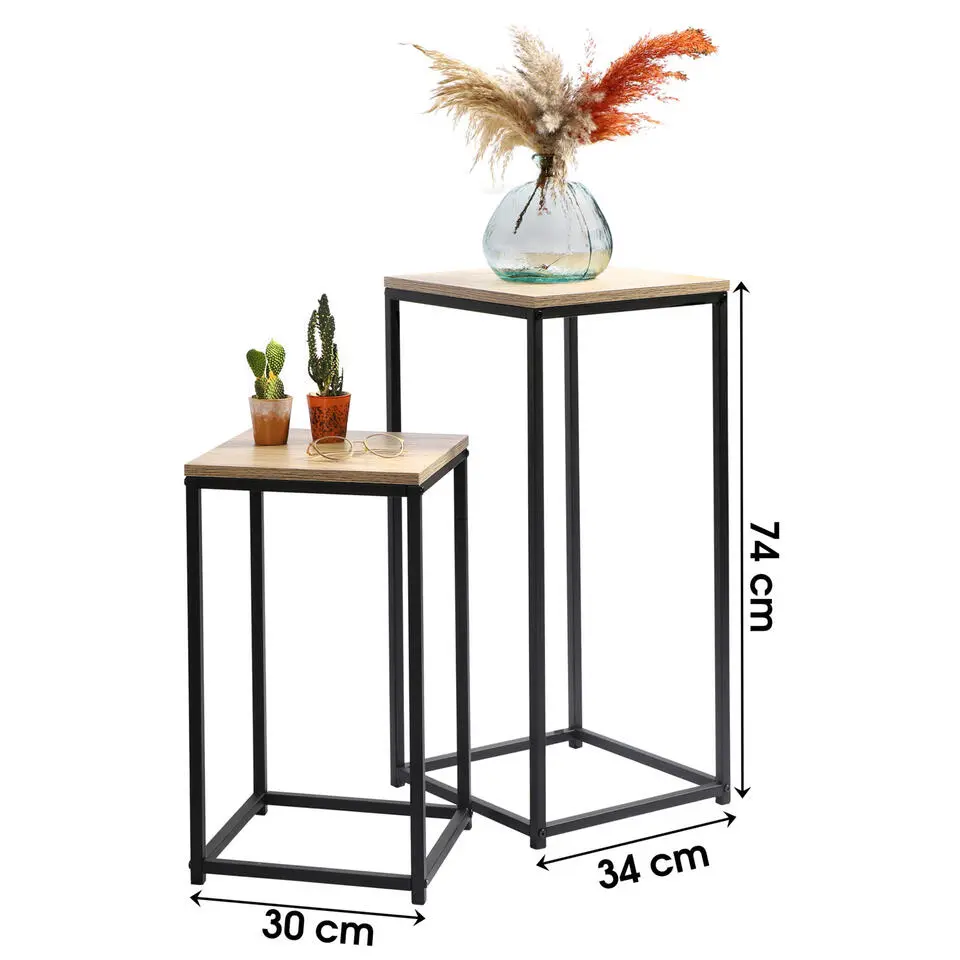 Urban Living Bijzettafels - 2-delig - zwart/bruin - metaal/hout