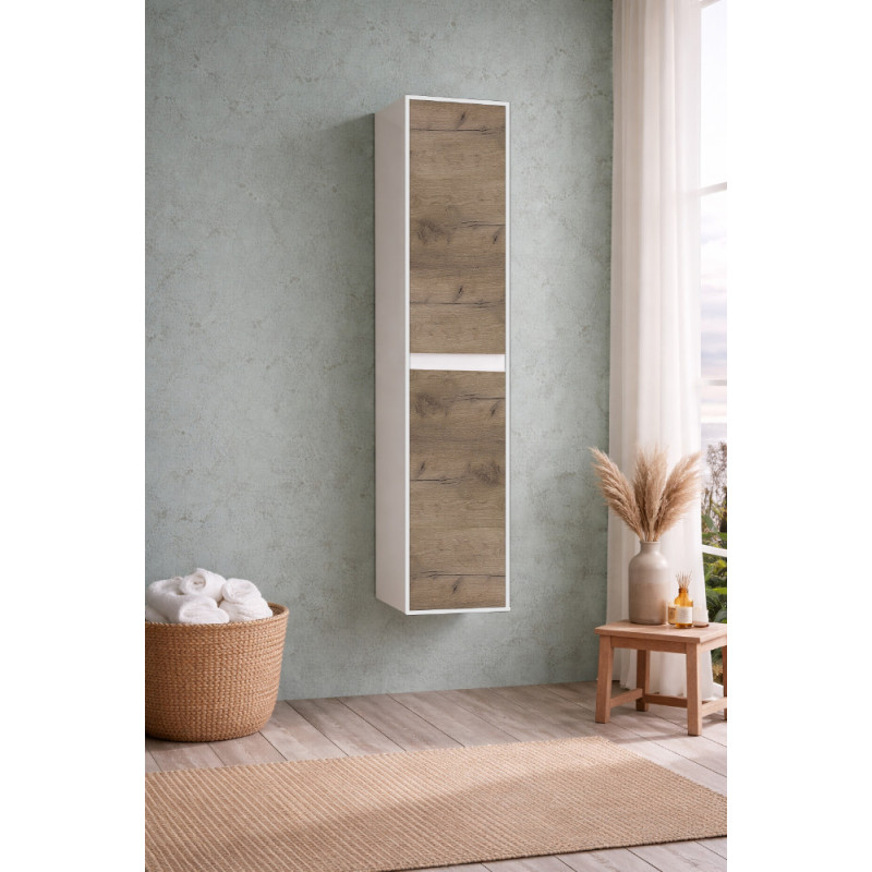 Colonne de salle de bain Melanie 2 portes chêne et blanc 35 cm THYS