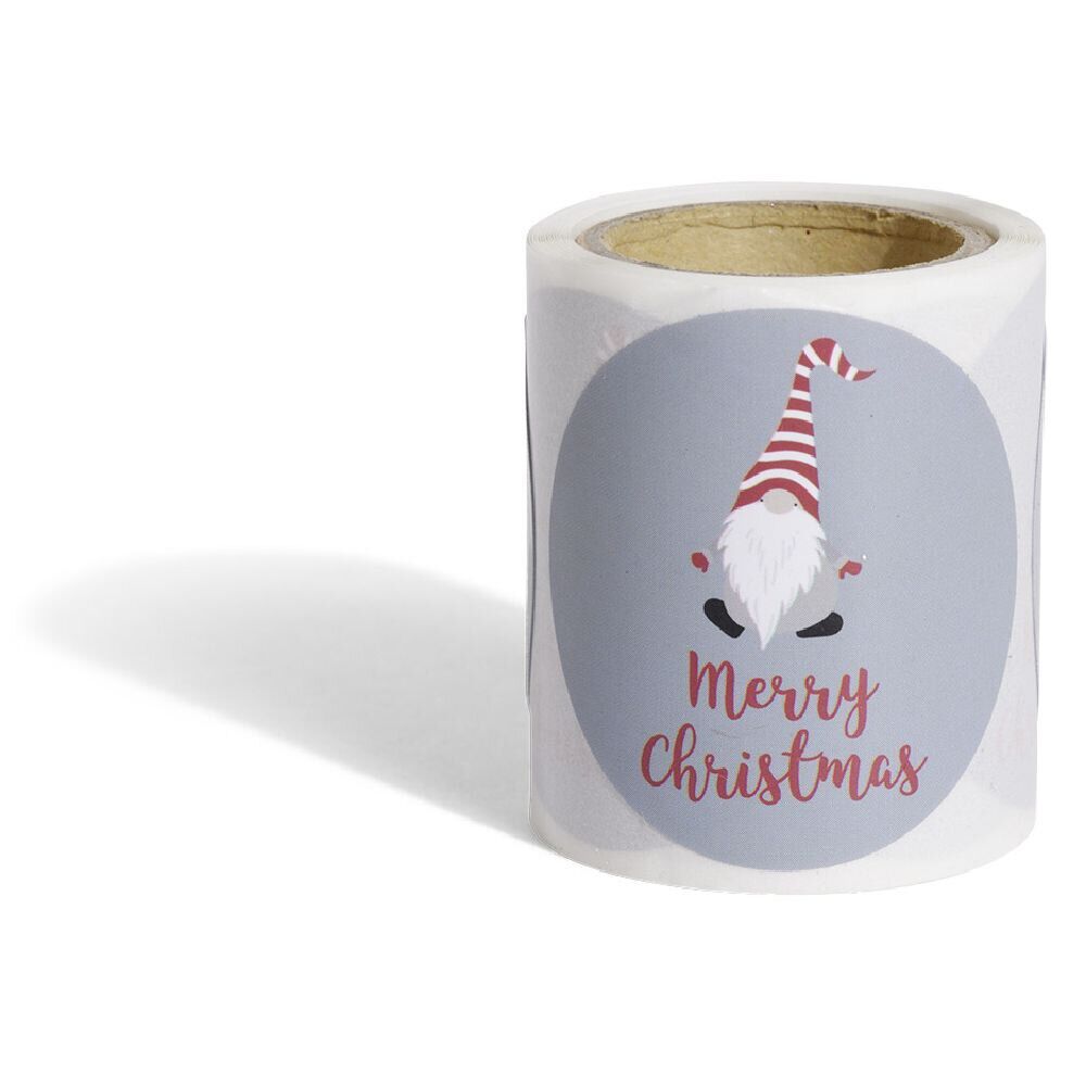 Rouleau étiquette autocollante Merry Christmas gnome Père No&euml;l Ø3cm x50
