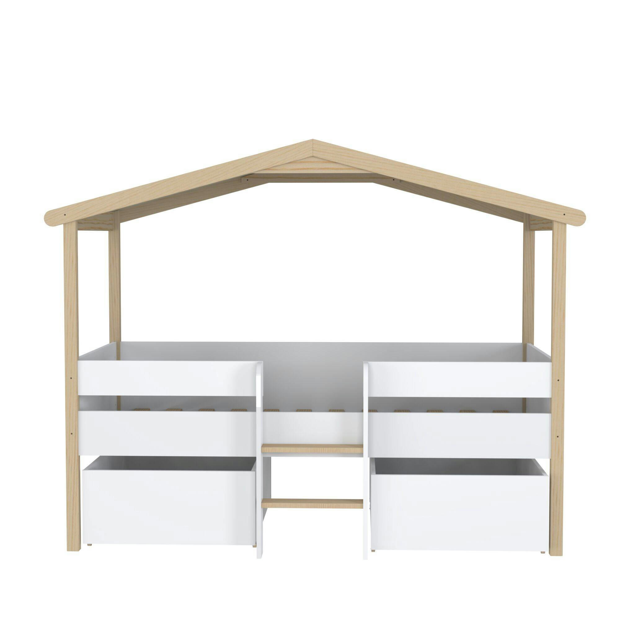 WILO - Lit cabane mi-hauteur en bois + 2 tiroirs 90 x 190 cm