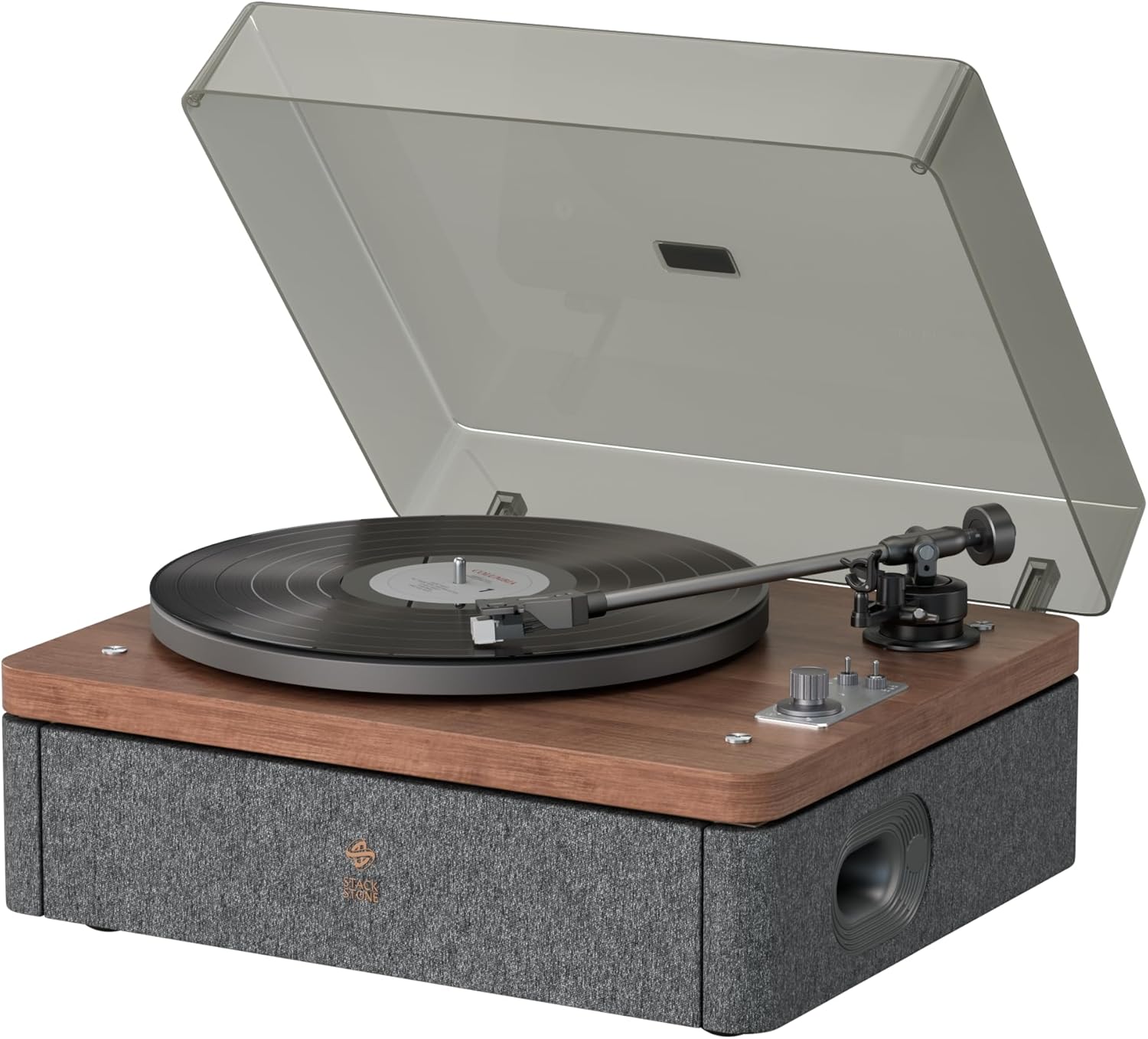 Stack Stone DS07 High Fidelity Vinyl Record Player with Built-in Speakers  All in One Vintage Belt Drive Wooden Turntable with Magnetic Cartridge  Ti Amplifiers  Bluetooth  RCA Output  Auto Off