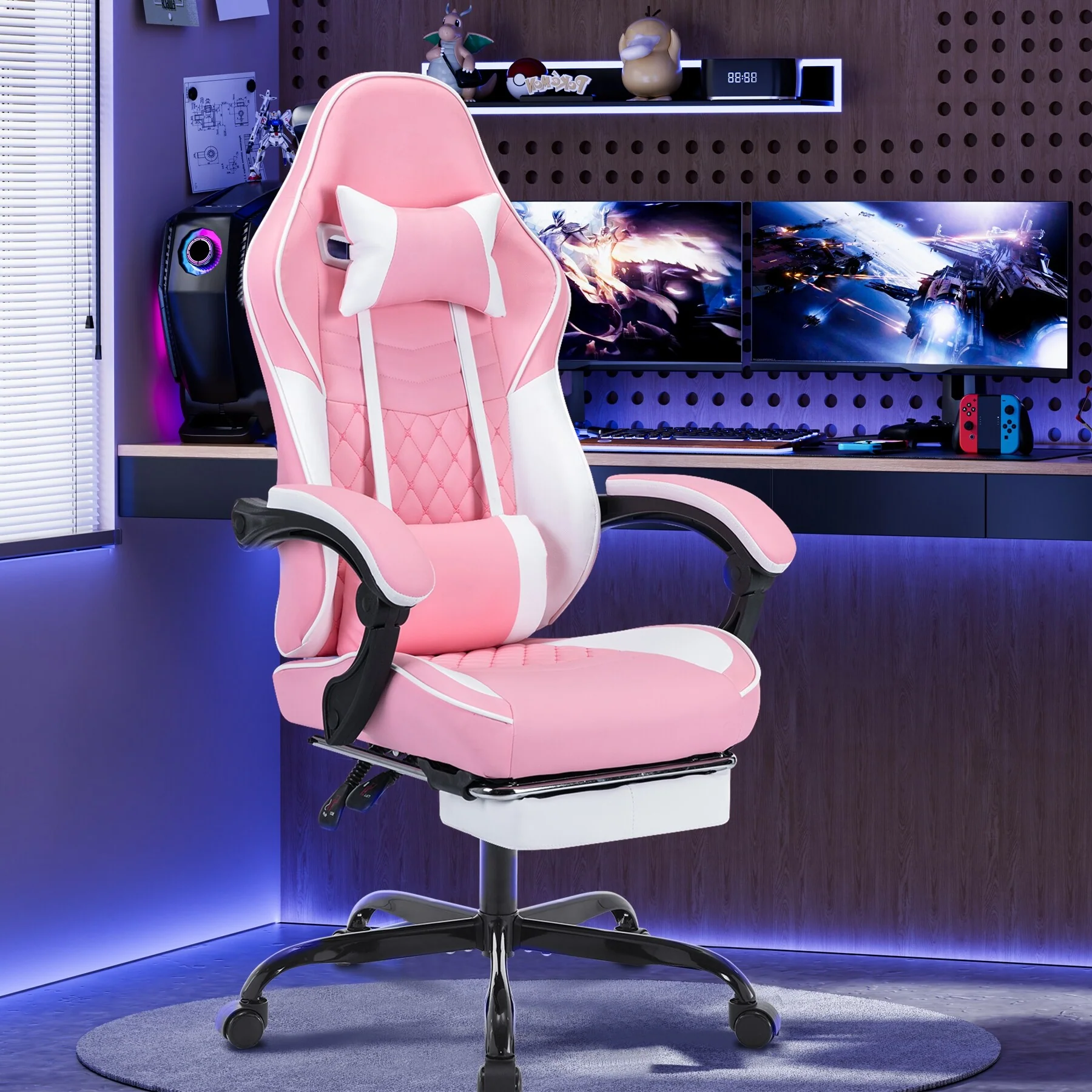 Ergonomic Gaming Chairs with Massage Lumbar Support and Footrest