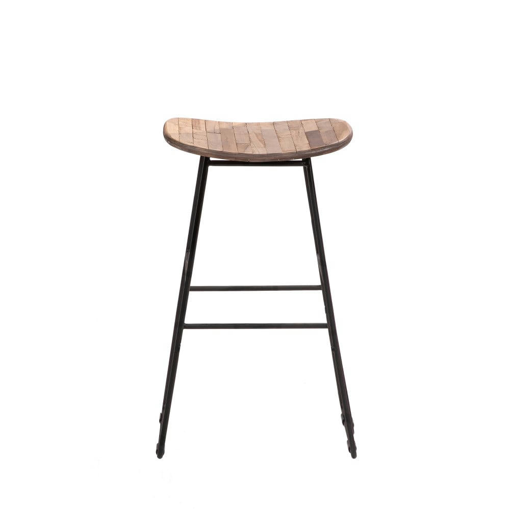 KABAYAN - Tabouret de bar 72cm en métal et teck recyclé bois