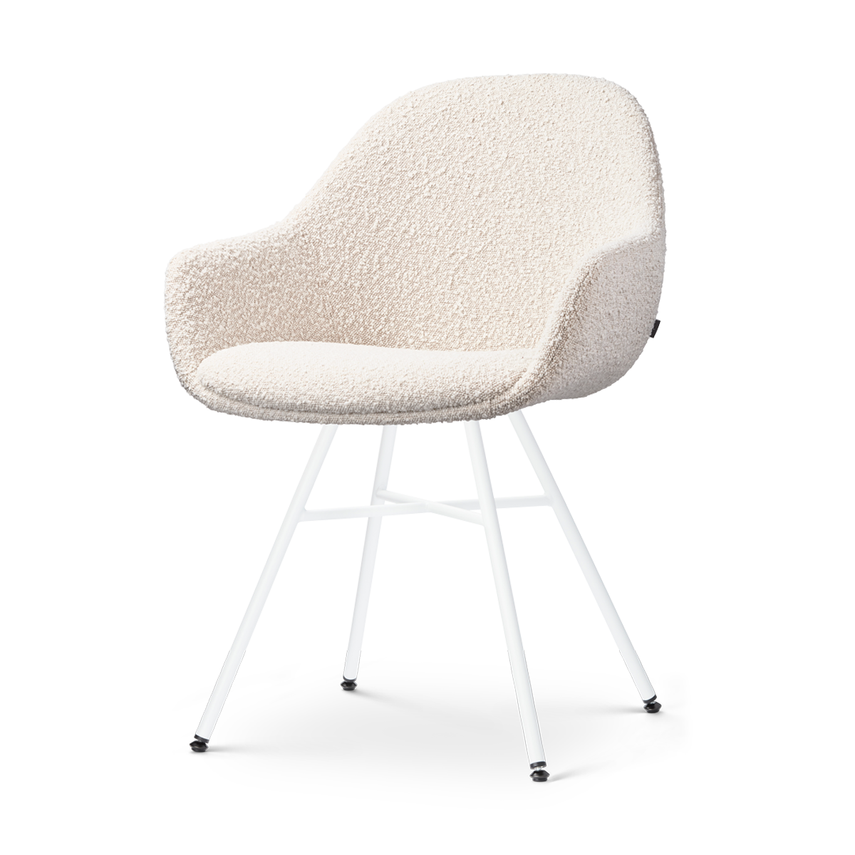 Nolon Noa-Mae Eetkamerstoel Bouclé Beige - Armleuning - Witte Poten