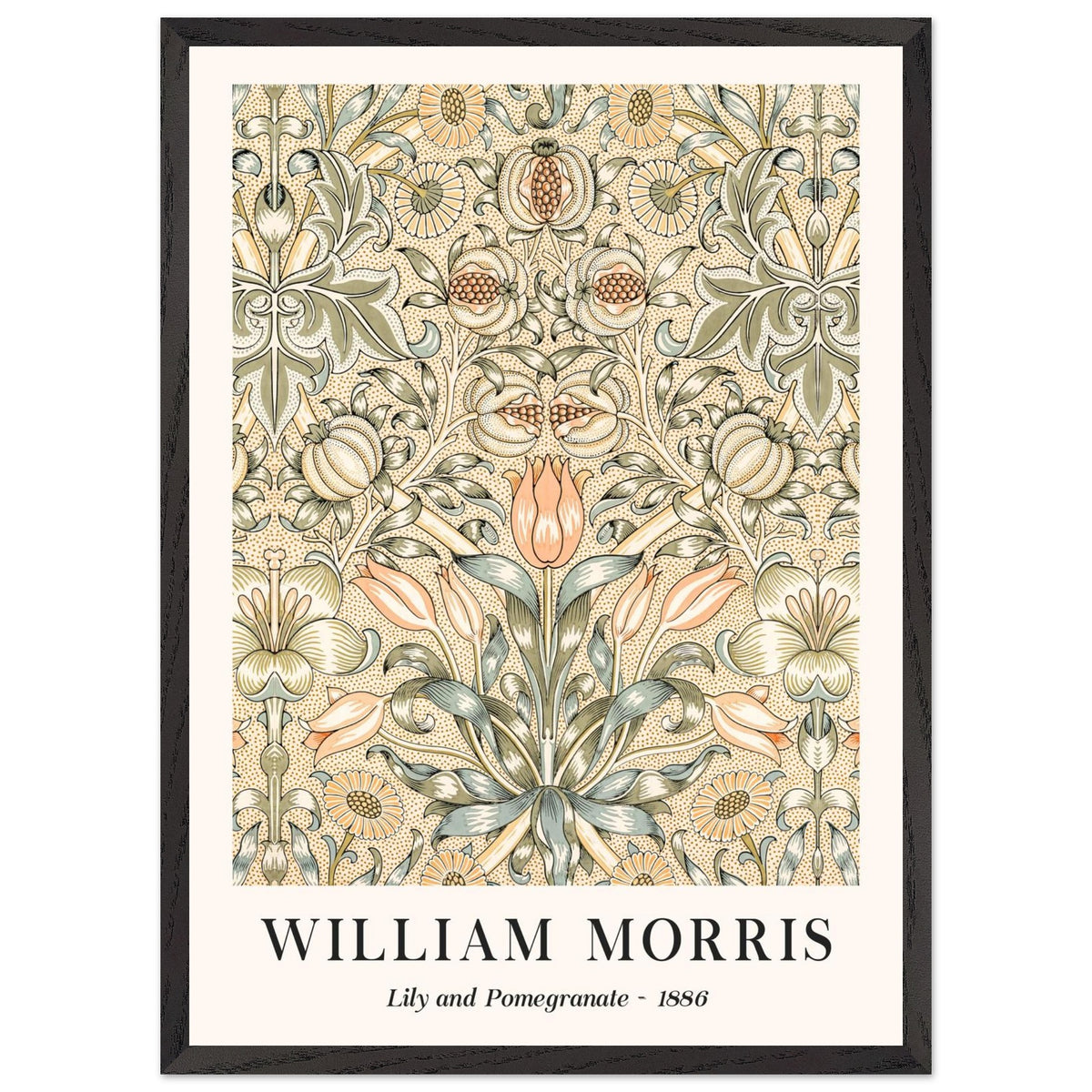Artfulprints Poster met Lijst William Morris - Lily and pomegranate 1886  - 50x70 cm - Groen