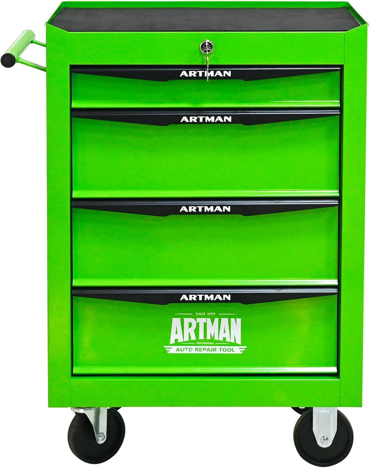 Iron-Top Rolling Tool Chest with Lockable Wheels and Side Handles, 7-Drawer Tool Storage Cabinet with Ball Bearing for Garage, Repair Shop, Required Assembly, Large Storage Capacity (Iron, 4-Green)