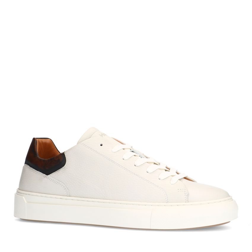 Manfield Off white leren sneakers met bruine details