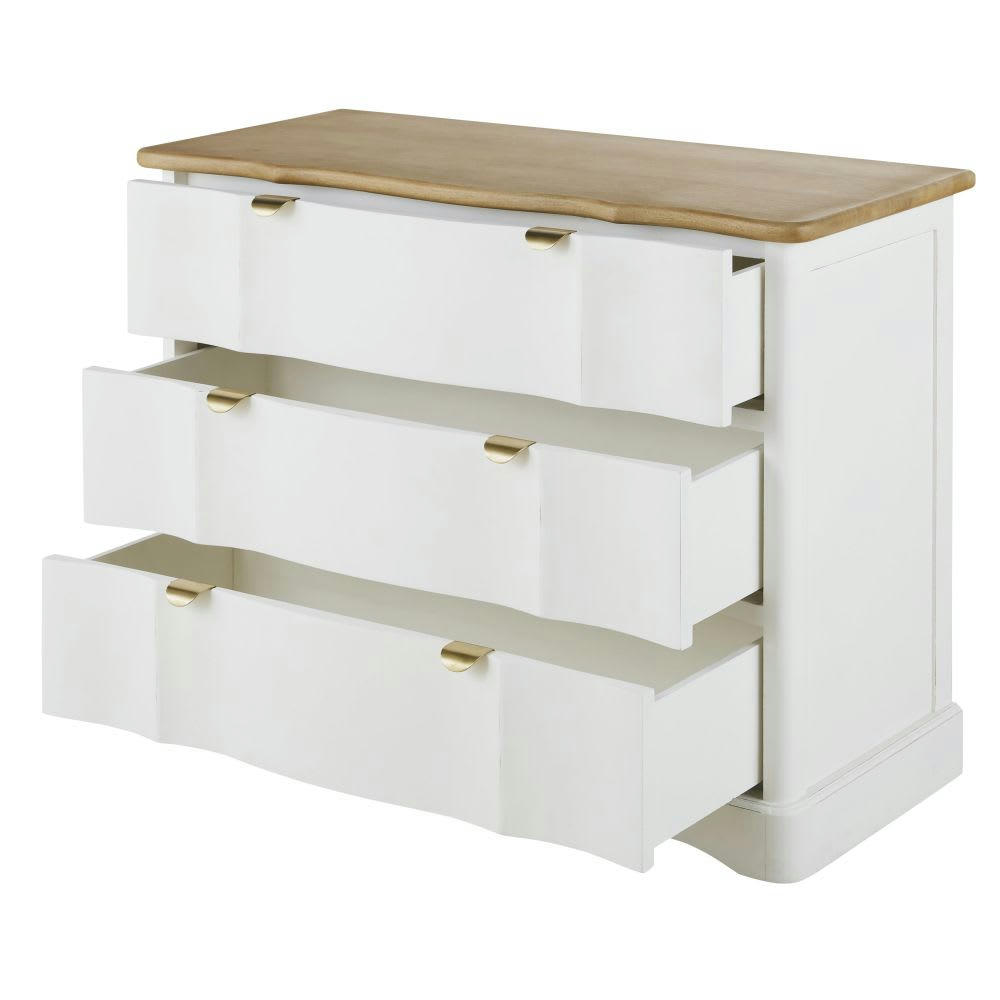 Sanary - Commode 3 tiroirs en bois de manguier massif blanc et beige