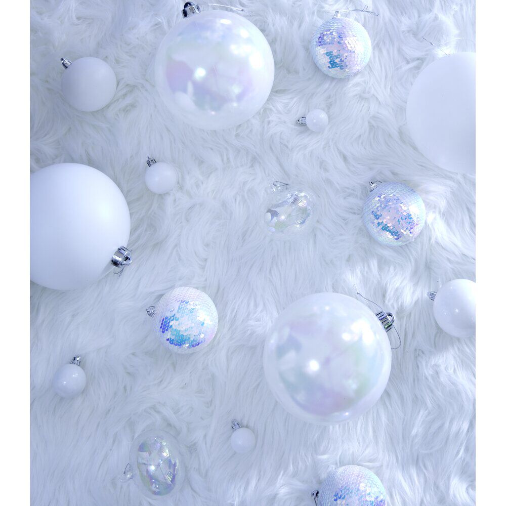 Boule de No&euml;l plastique avec sequins irisés Ø8cm