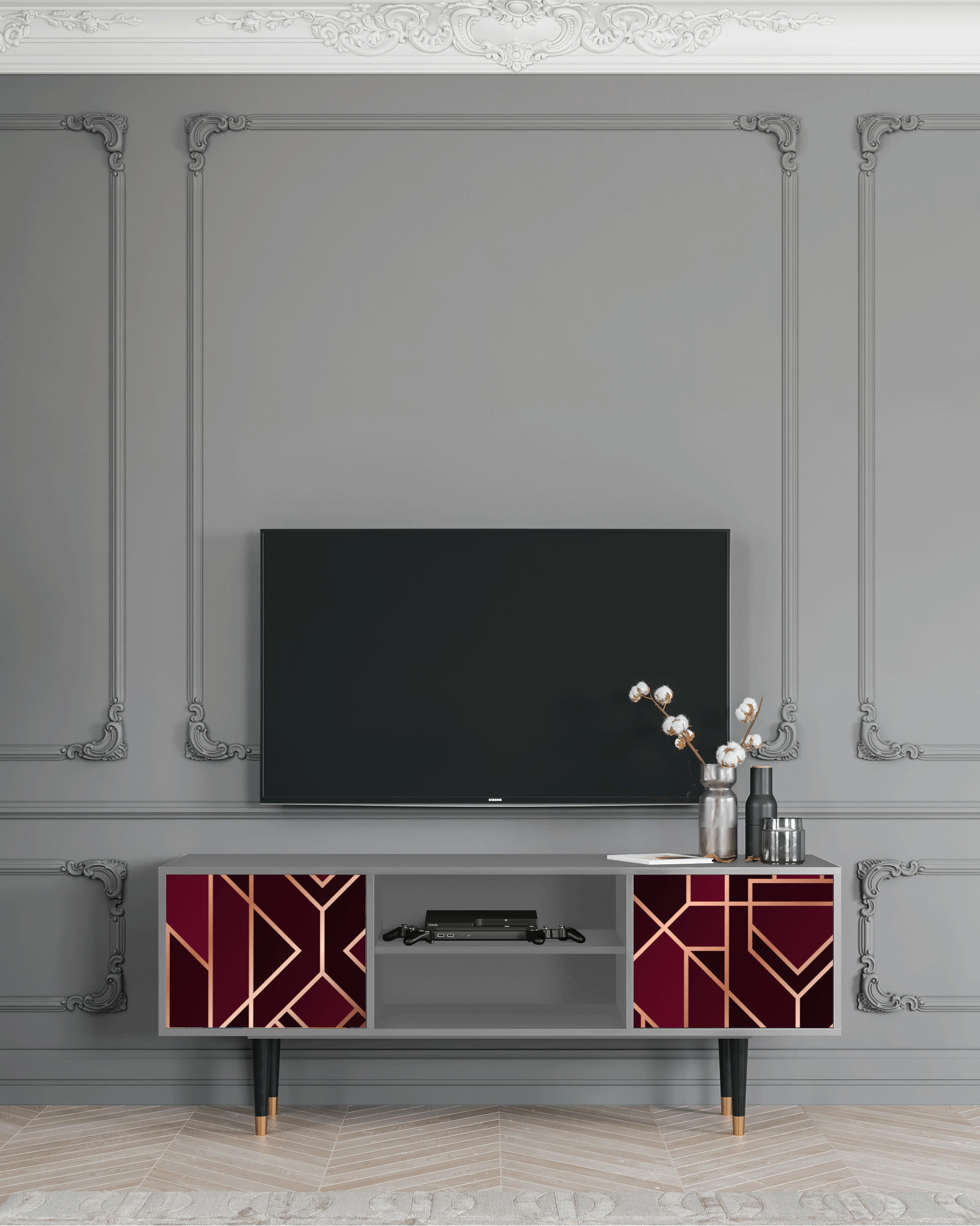 BURGUNDY JEWELERY - Meuble TV  bordeaux 2 portes L 170 cm