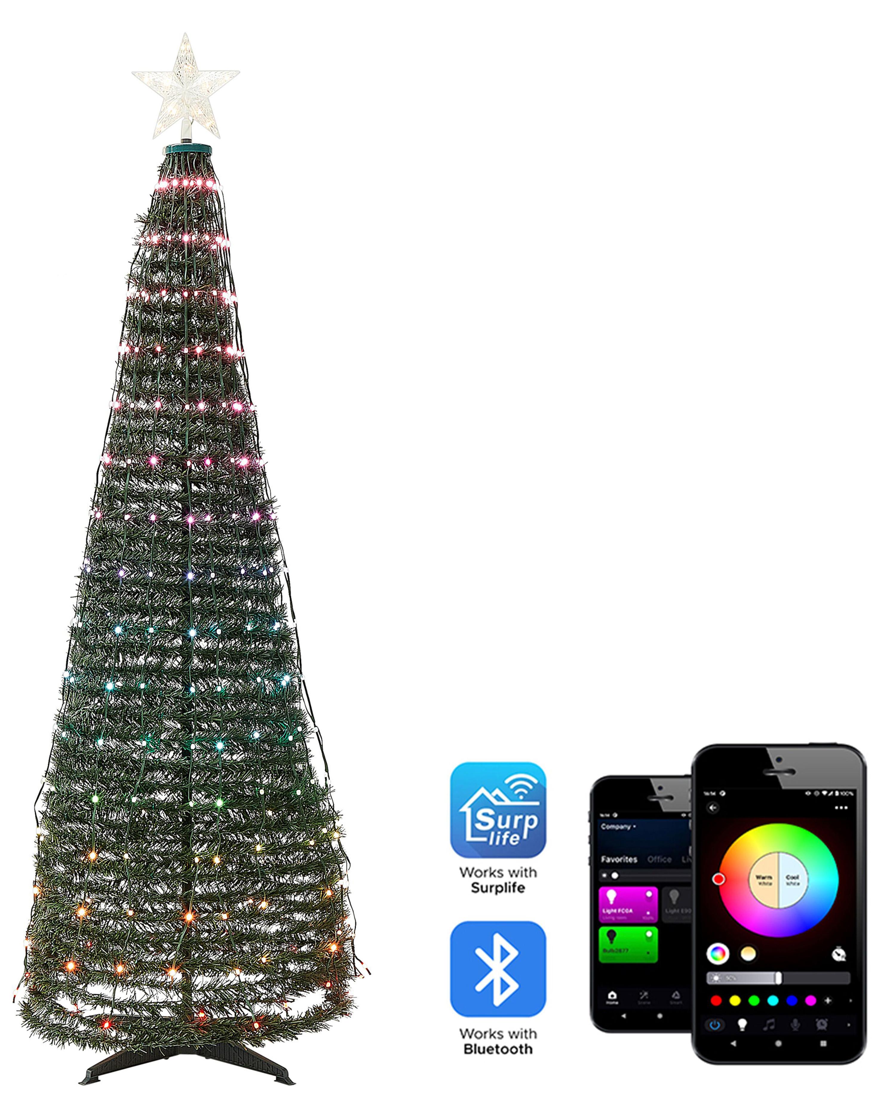 Floor Christmas Decoration Smart LED with App SAARLOQ Christmas Tree 160 cm Green