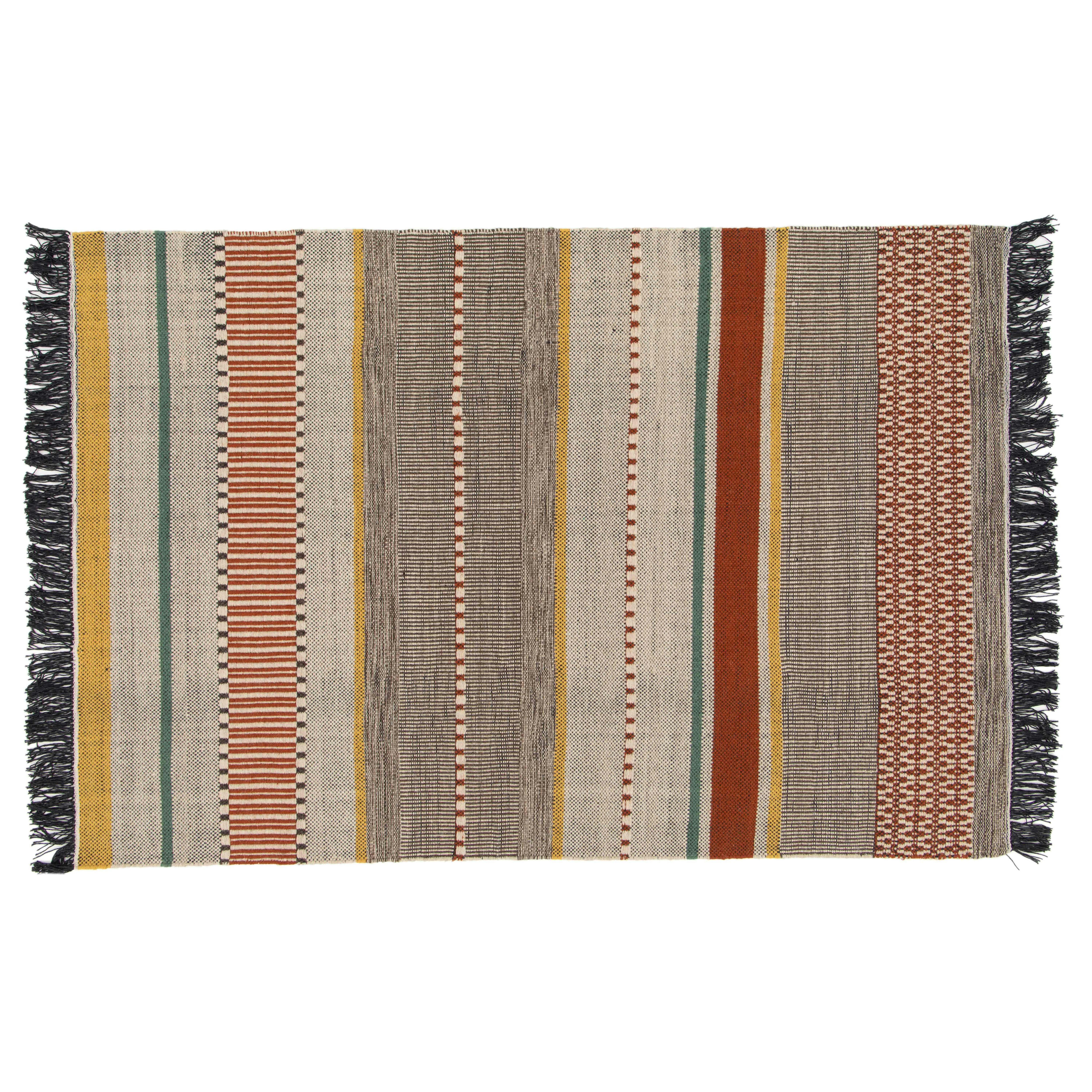 PABLITO - Tapis en laine tissé à plat avec motifs et franges 120 x 170 cm