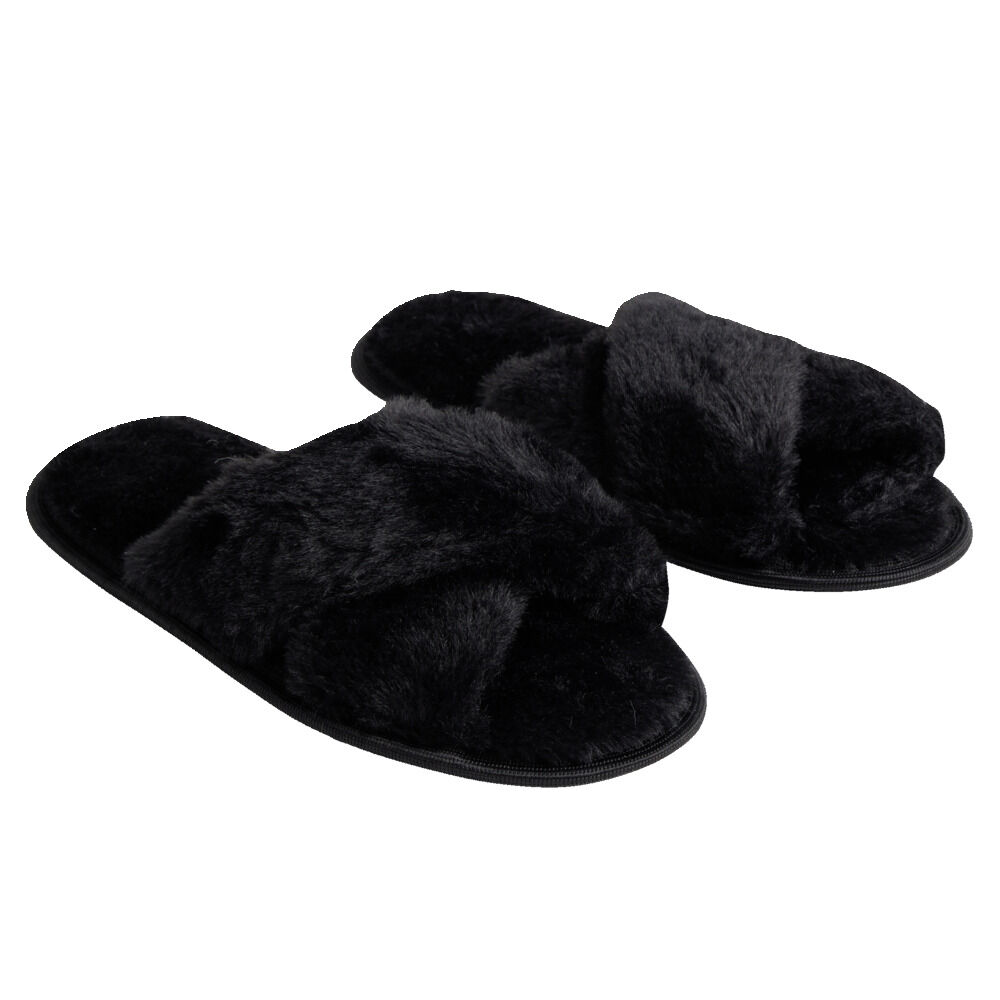 Chaussons femme noir peluche brides croisée T38/39