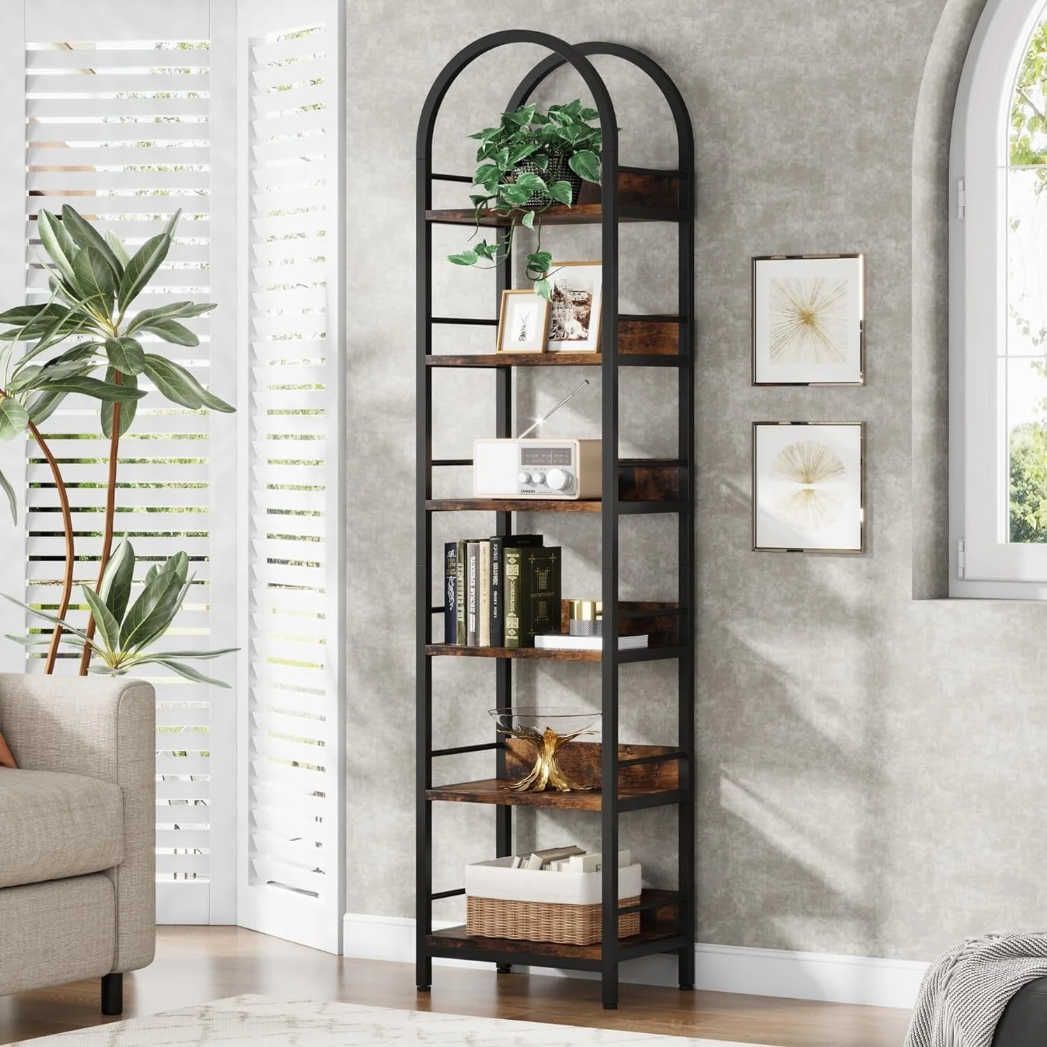 6 Tiers 78.7 Tall Narrow Arched Open Bookshelf