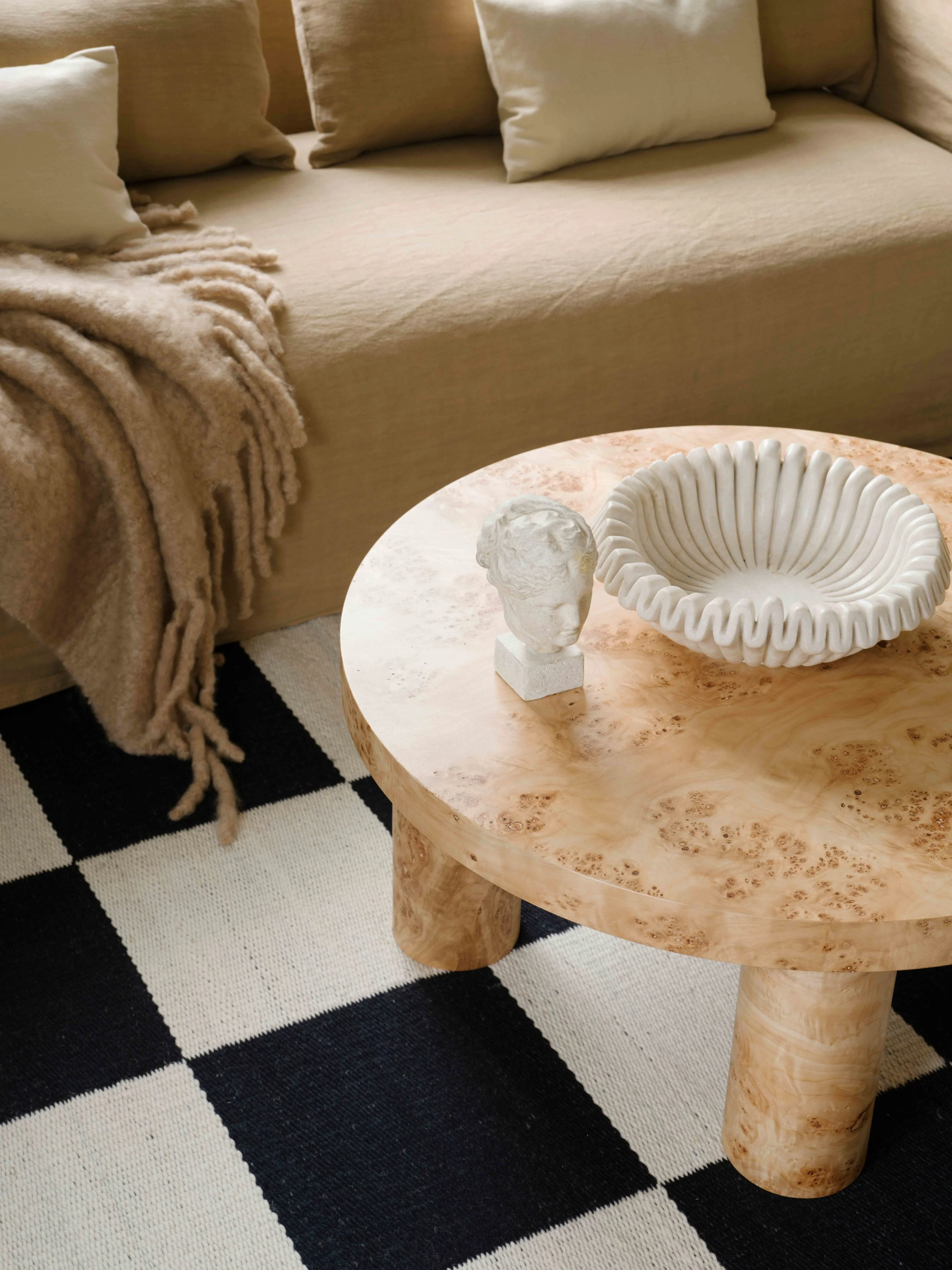Handgewebter Kurzflor-Woll-Teppich Chess Flatweave