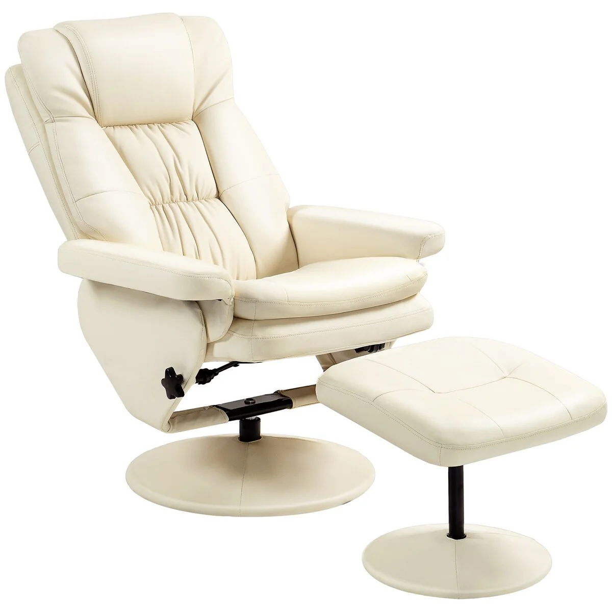 HOMCOM Swivel Recliner with Ottoman, PU Leather and Footrest with Wrapped Base, Cream White