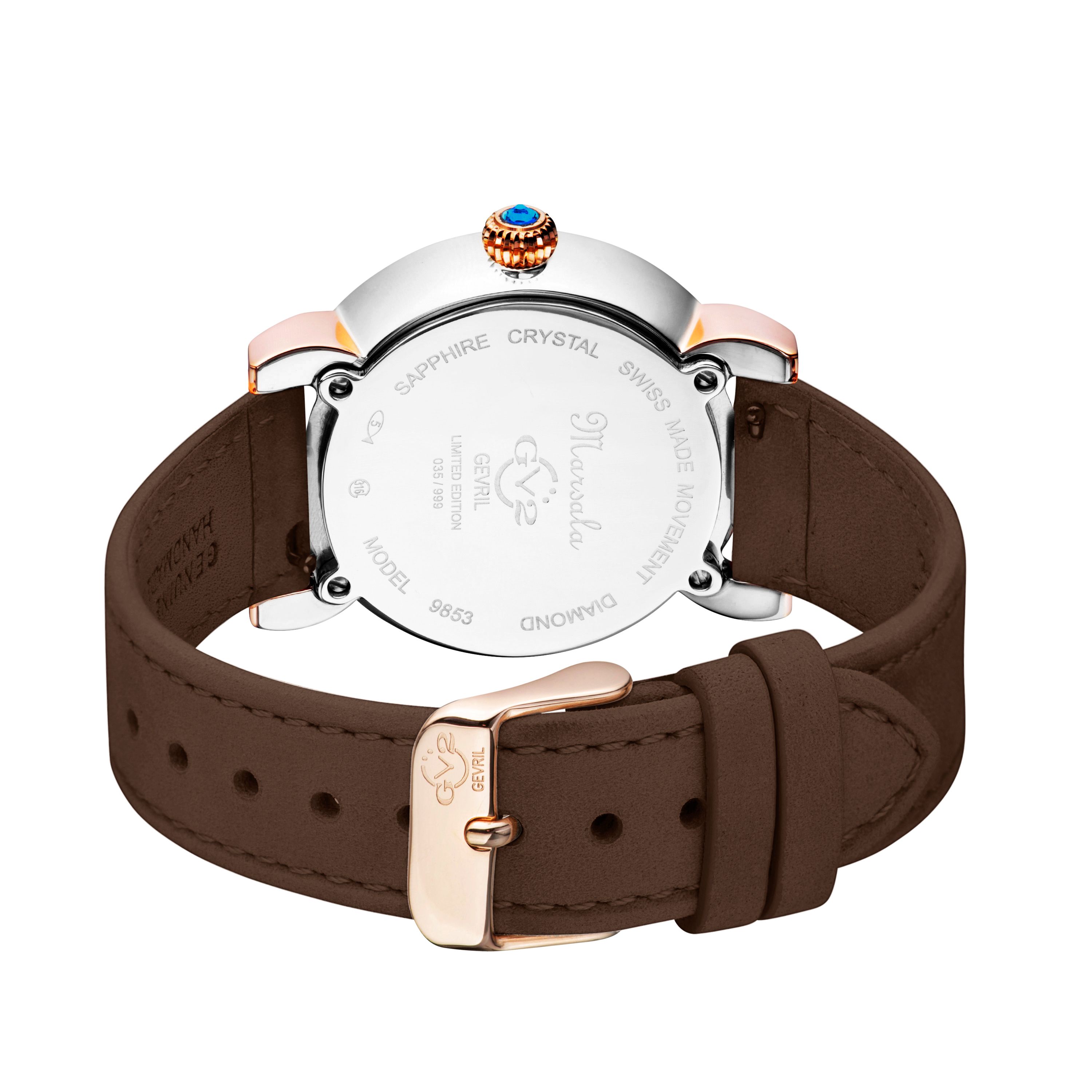 GV2 Marsala Tortoise Swiss Quartz Diamonds Mother Of Pearl Dial, Brown Suede Strap Watch